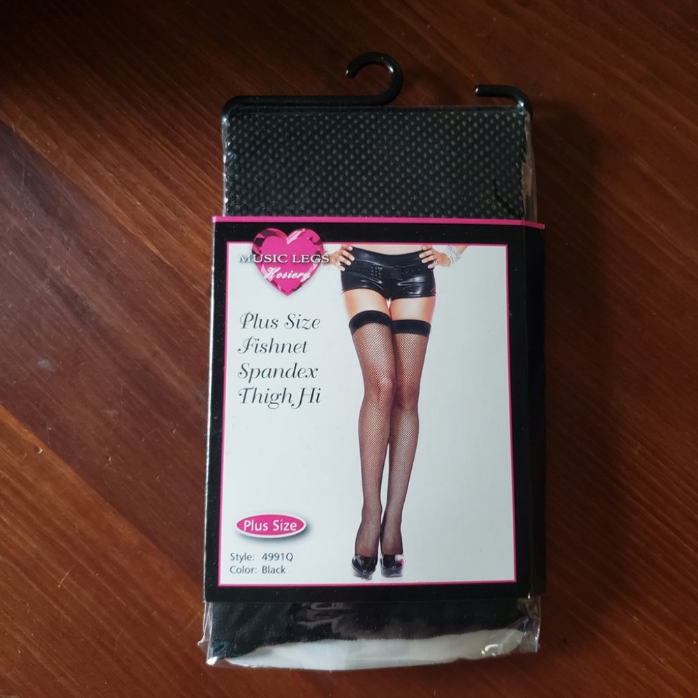 Music Legs Black Plus Size Fishnet Thigh Highs